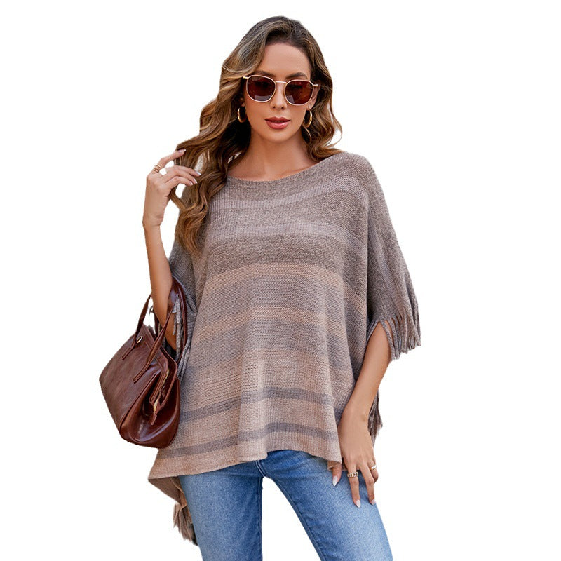 Europe And America Cross Border Off-neck Tassel Shawl For Women