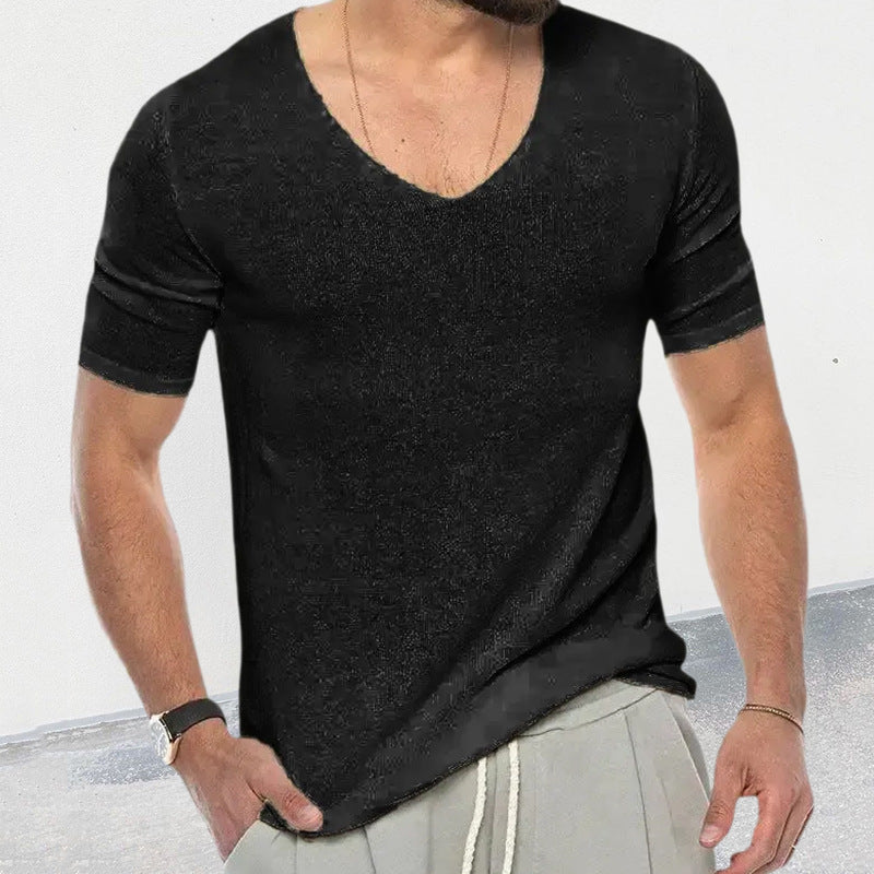 European And American V-neck Short Sleeve Slim-fit Knitted Top - globaltradeleader