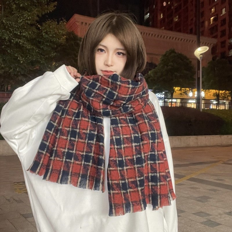 Winter Warm Thickened Plaid Student Scarf