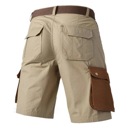 Men's Vintage Linen Summer Color Matching Casual Multi-pocket Workwear Breathable Straight Shorts - globaltradeleader