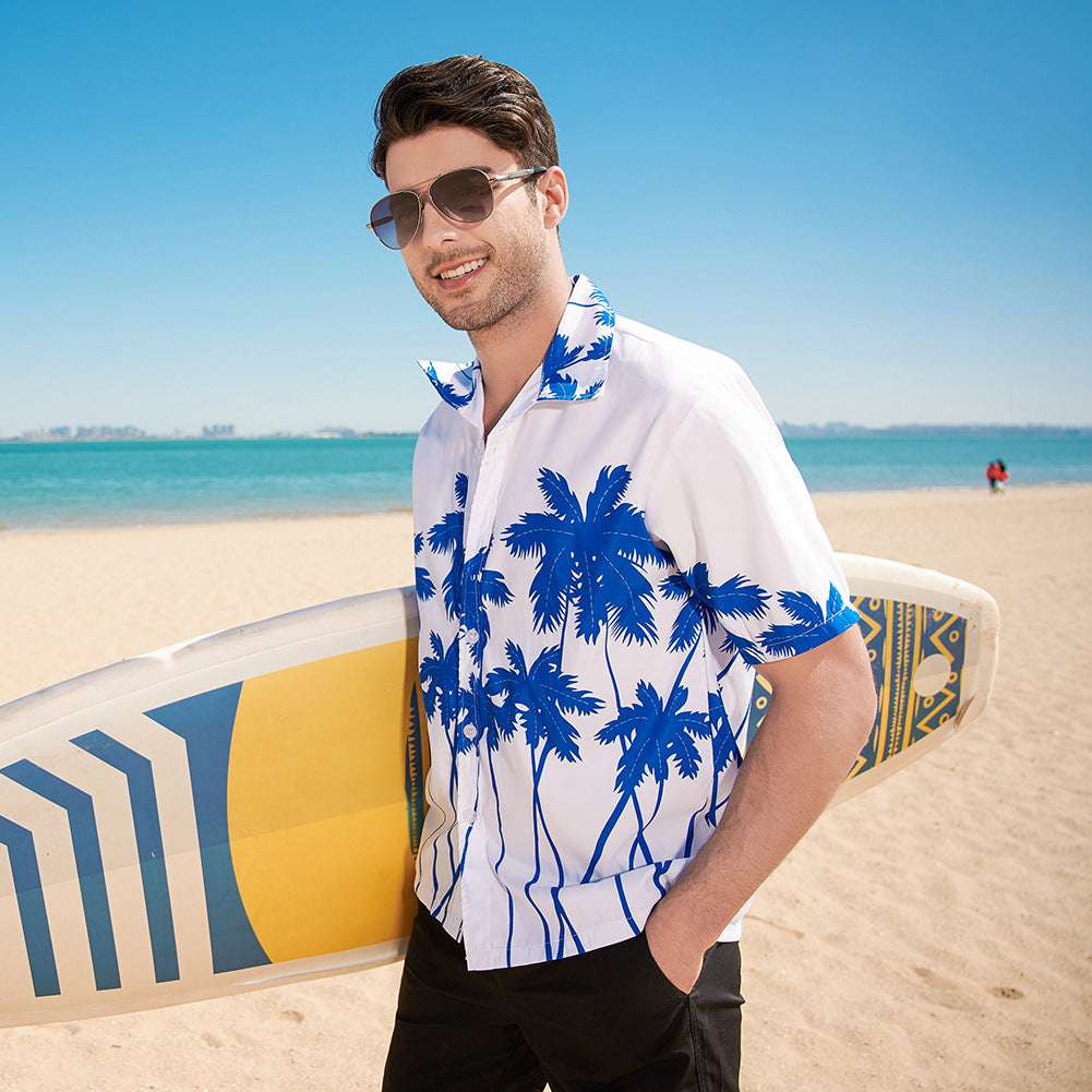 Hawaiian Style Seaside Floral Beach Summer Thin Section Trend Loose Casual Vacation Shirt Floral Shirt Men's Short-sleeved
