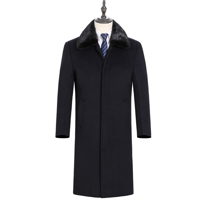 Winter Men's Cashmere Coat Long Over The Knee Big Fur Collar Middle-aged And Elderly Dad's Woolen Coat