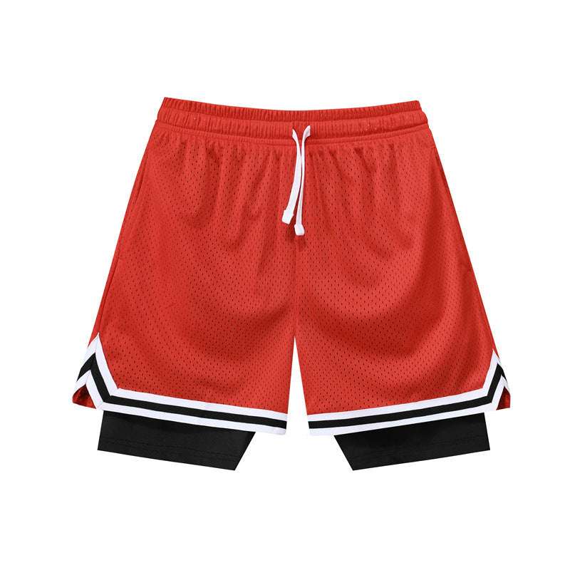 Double-layer American Basketball Shorts Training Loose Running Fitness Fake Two-piece Pants - globaltradeleader