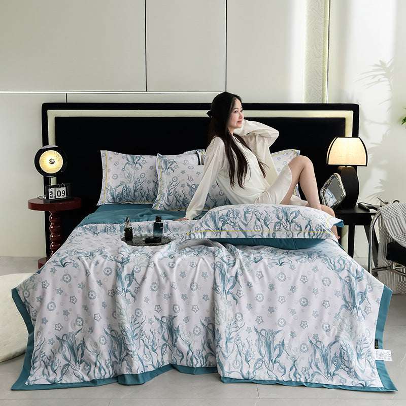 Printed Washed Tencel Summer Cooling Duvet Four-piece Set - globaltradeleader