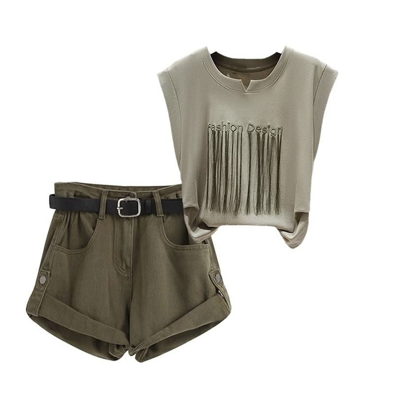 Casual Slim-looking Clothes Women's Short-sleeved Top Cargo Shorts - globaltradeleader