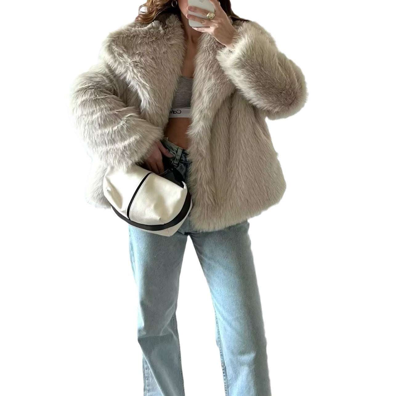 Women's Clothing Winter New Fashion Lapel Fur French Style Socialite Style Age-Reducing Jacket