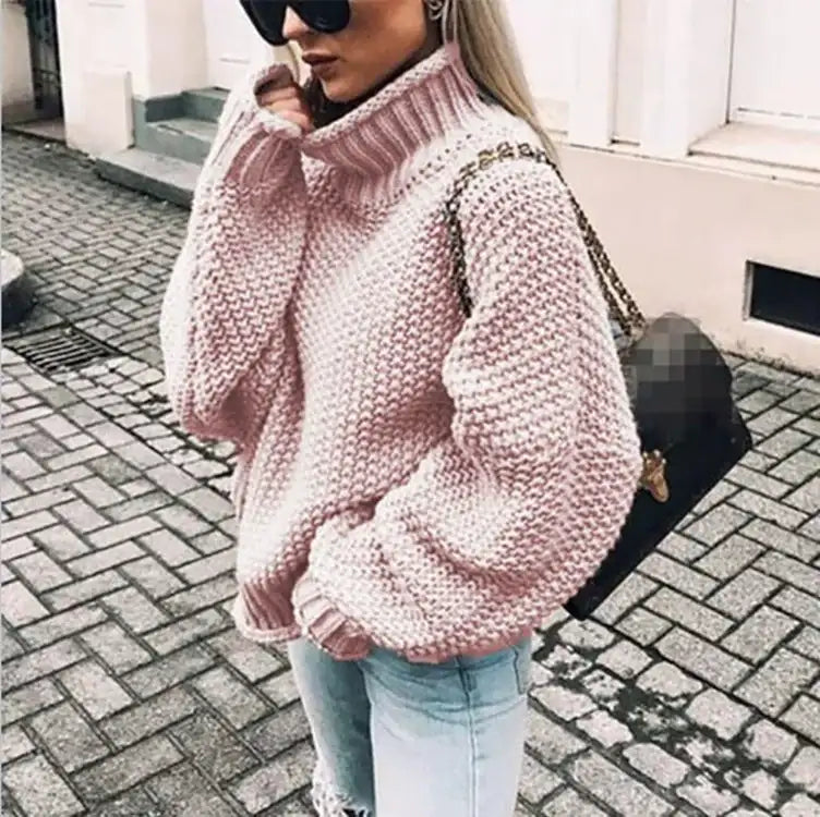 Autumn And Winter Sweater Women's Rolled Edge High Collar Bat Sleeve Sweater - globaltradeleader