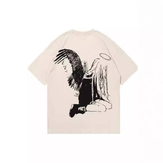Hip Hop Men's Cartoon Angel Wings Printed T-shirt - globaltradeleader