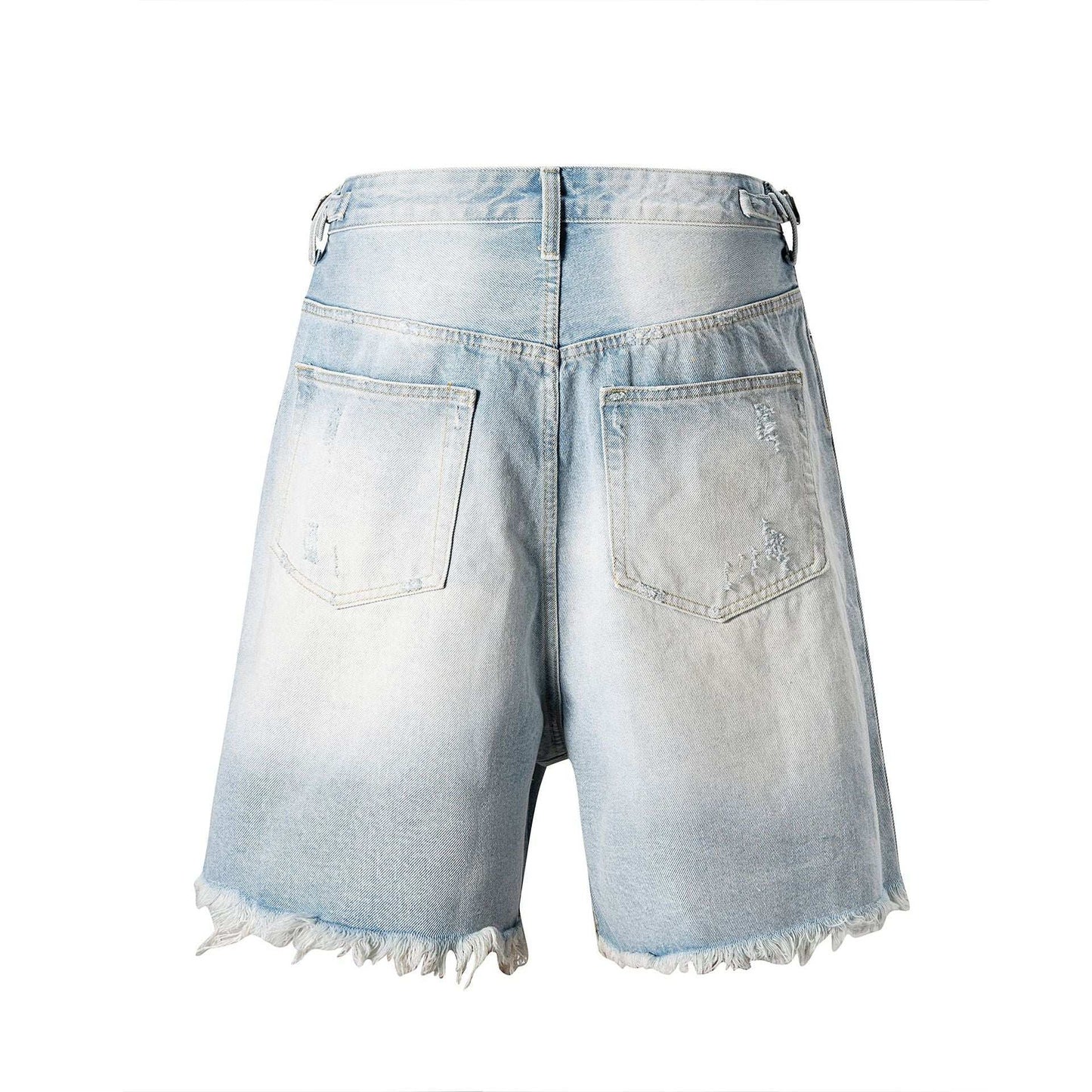 Washed Worn Hole With Cat Whisker Denim Shorts - globaltradeleader