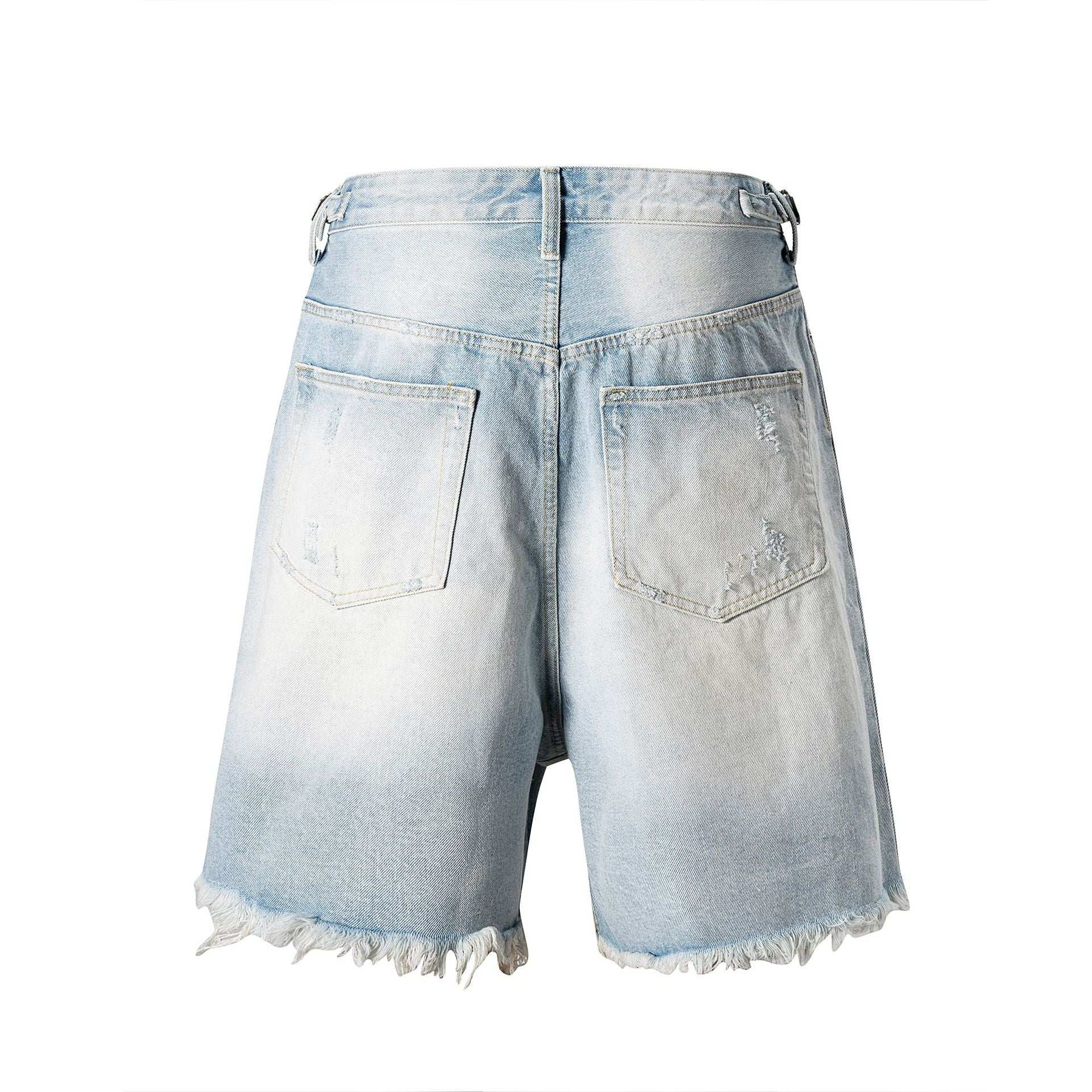 Washed Worn Hole With Cat Whisker Denim Shorts - globaltradeleader