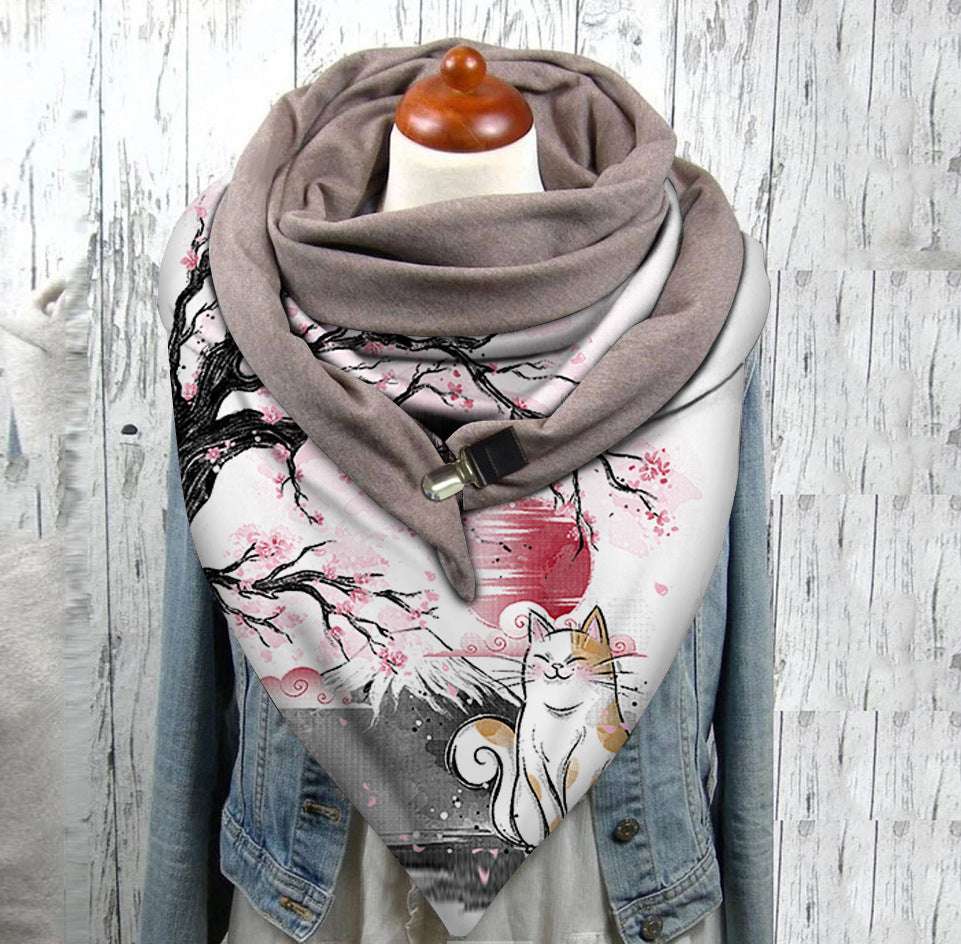 Men's And Women's Fashion Simple Cat Printing Scarf