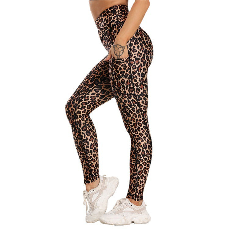 Pocket Printed Hip Raise Yoga Pants - globaltradeleader