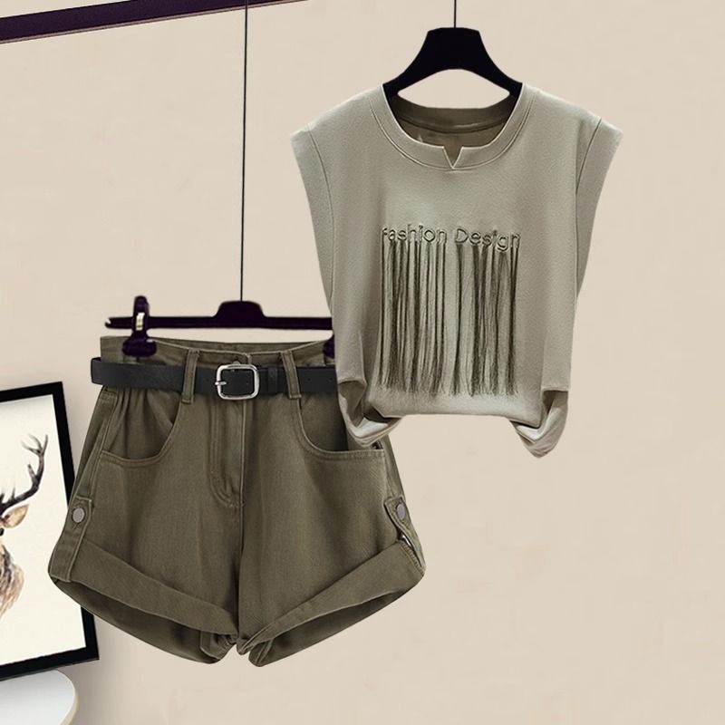 Casual Slim-looking Clothes Women's Short-sleeved Top Cargo Shorts - globaltradeleader