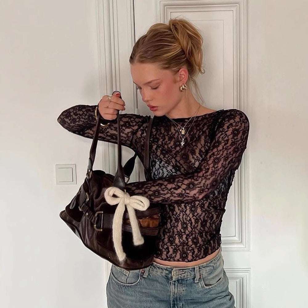 New Sexy Style Lace Short Top For Long-sleeve T-shirt Women - globaltradeleader