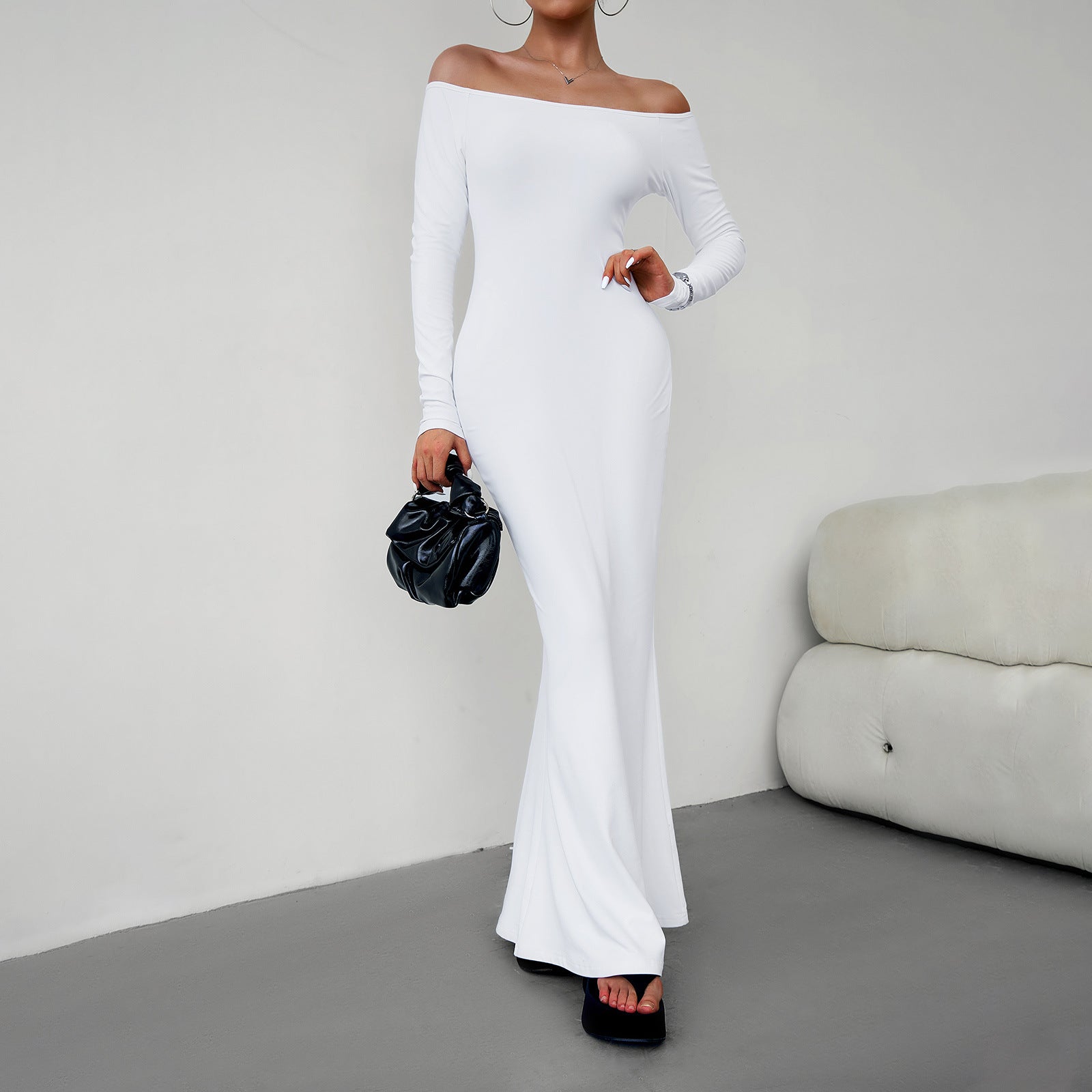 Diyunou Beauty Clothing 2023 Autumn And Winter Foreign Trade Amazon Independent Station Sexy Elegant Slim One-shoulder Dress - globaltradeleader