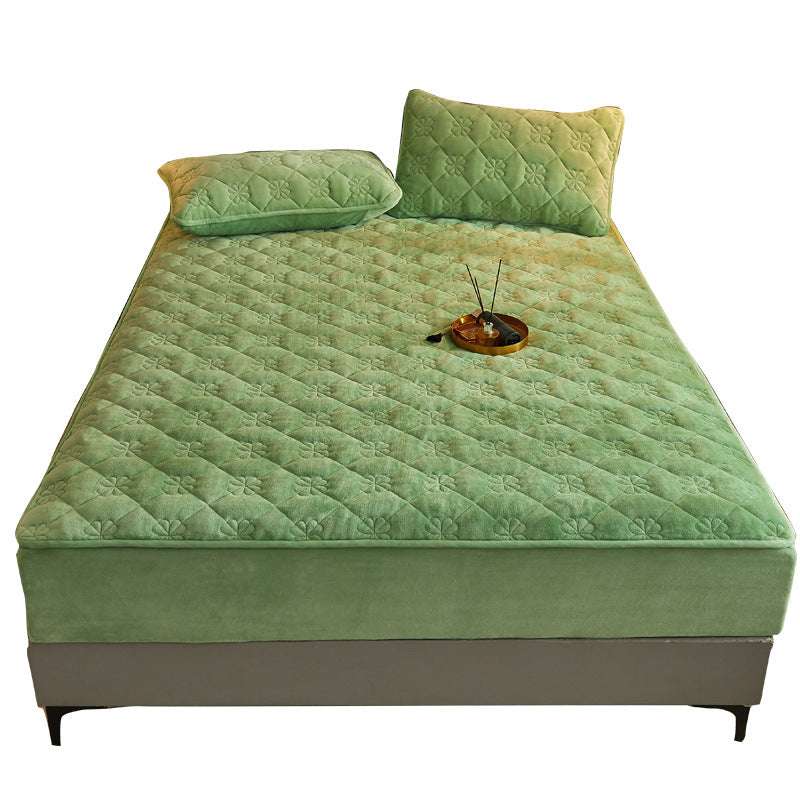 Milk Velvet Quilted Bed Sheet Single Piece Winter Thickened Coral Flannel Bed Cover Three-piece Set Mattress Protector Sheet - globaltradeleader