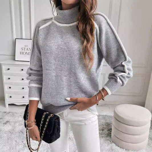 Knitwear Women's Pullover Long-sleeved Turtleneck Top Solid Color Loose Casual All-match Sweater
