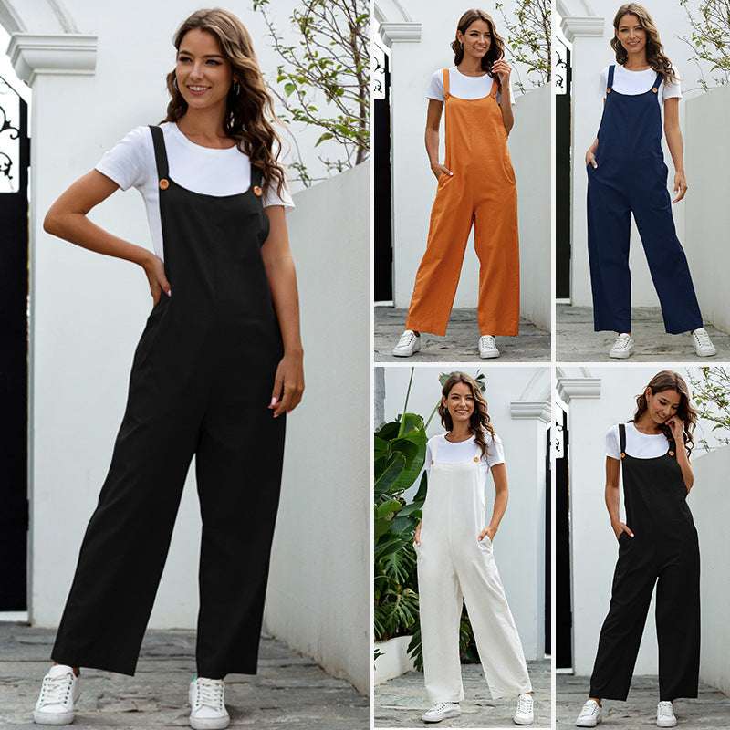 European And American Women's Retro Casual Long Suspender Pants