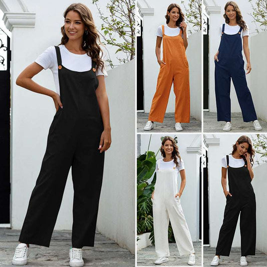 European And American Women's Retro Casual Long Suspender Pants