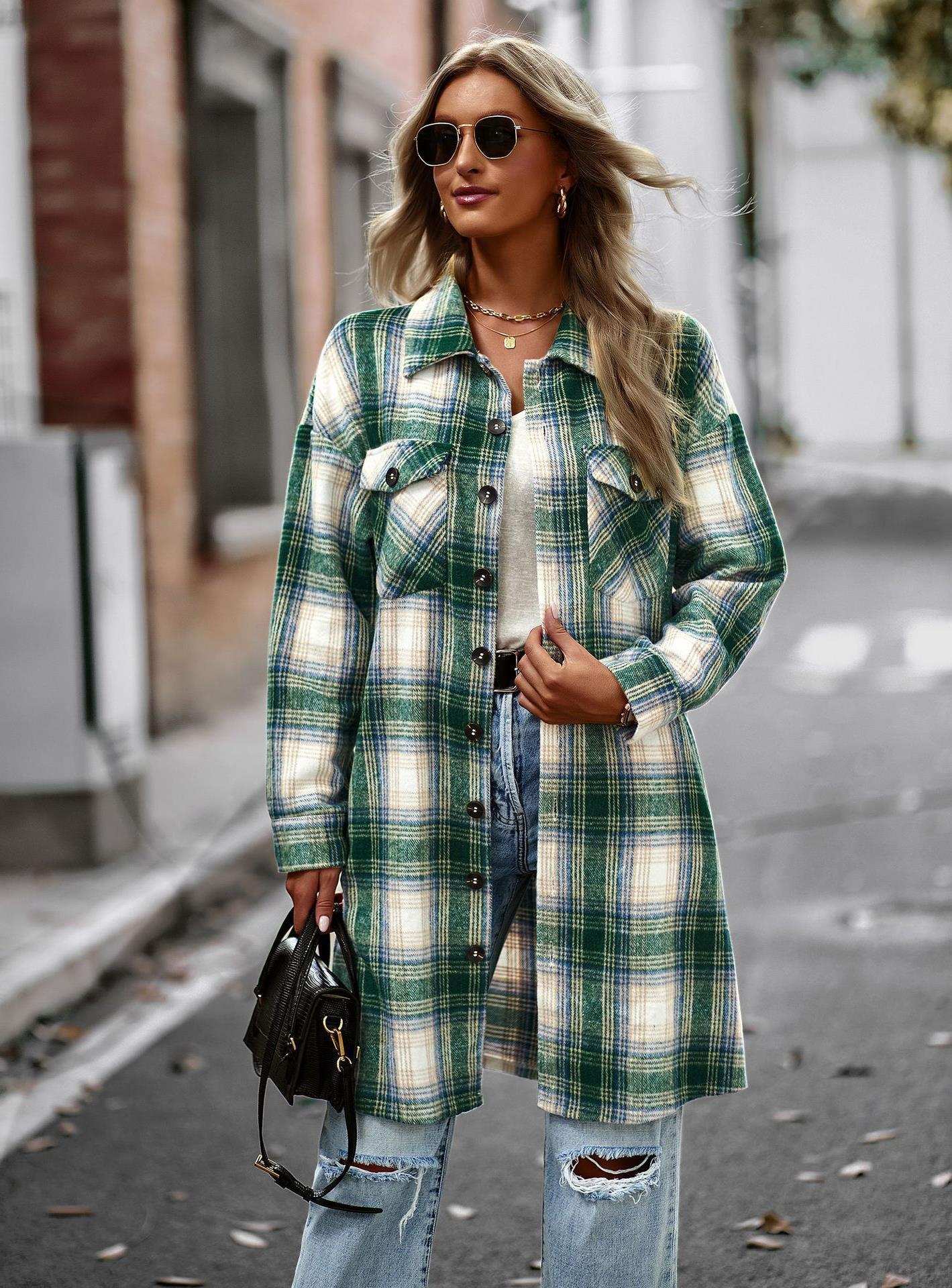 Temperament Leisure Long Plaid Tup Cardigan Coat - globaltradeleader