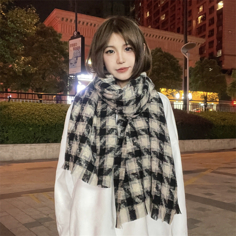 Winter Warm Thickened Plaid Student Scarf