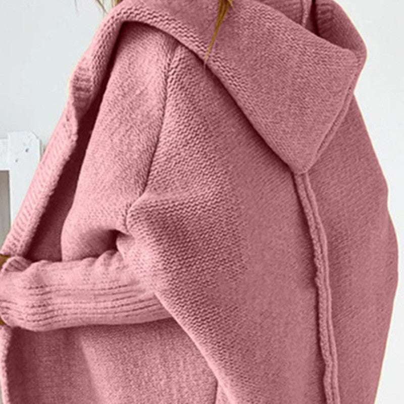 Hooded Sweater Hood Collar Temperament Commuting Bat-shaped Soft Loose Back Spliced Sweater
