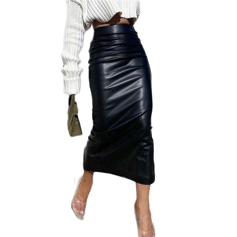 Sexy Leather Skirt  High-waist Tight Bag Hip Skirt High-end Women's Clothing