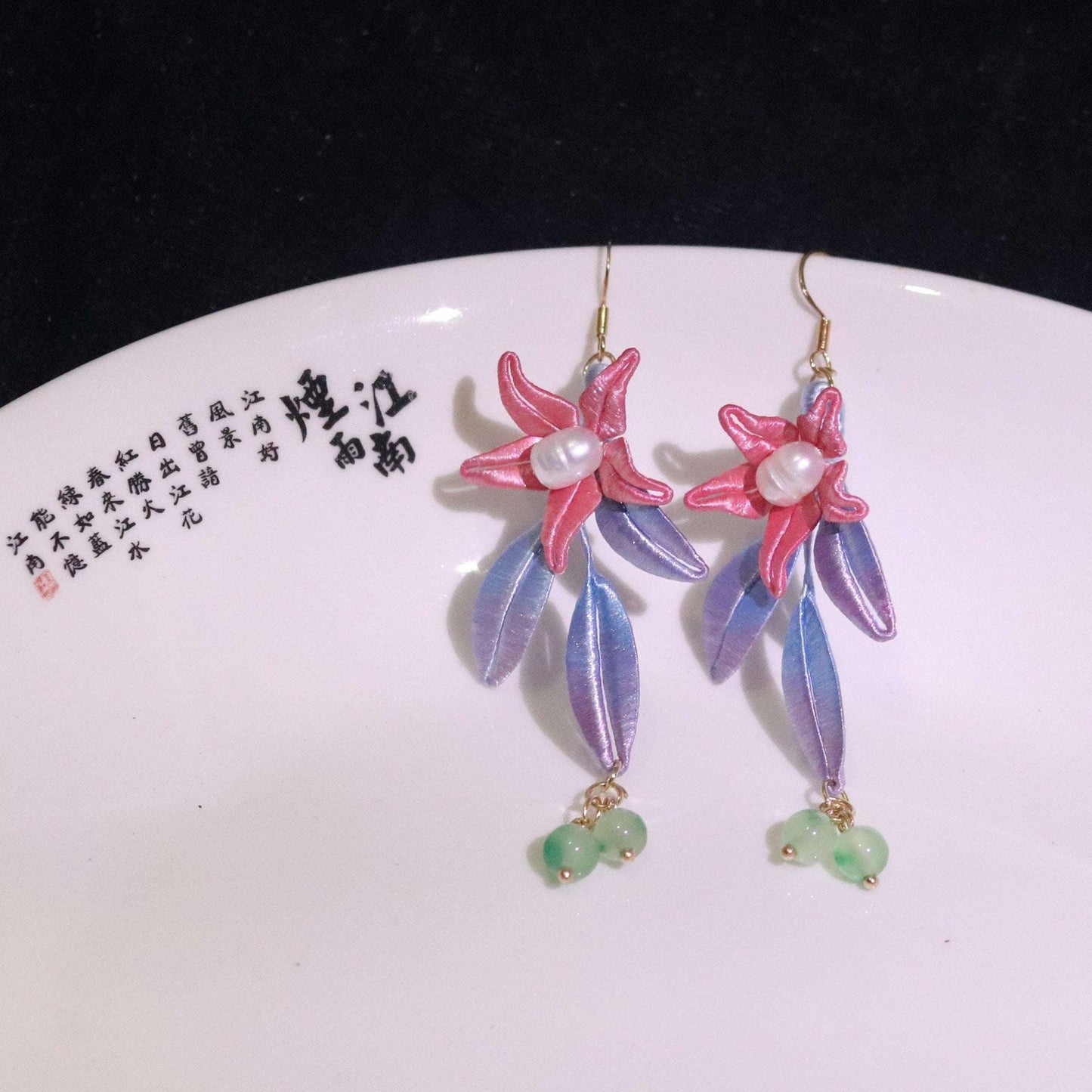 Ancient Style Cheongsam Hanfu Wrapped Pearl Flower Earrings