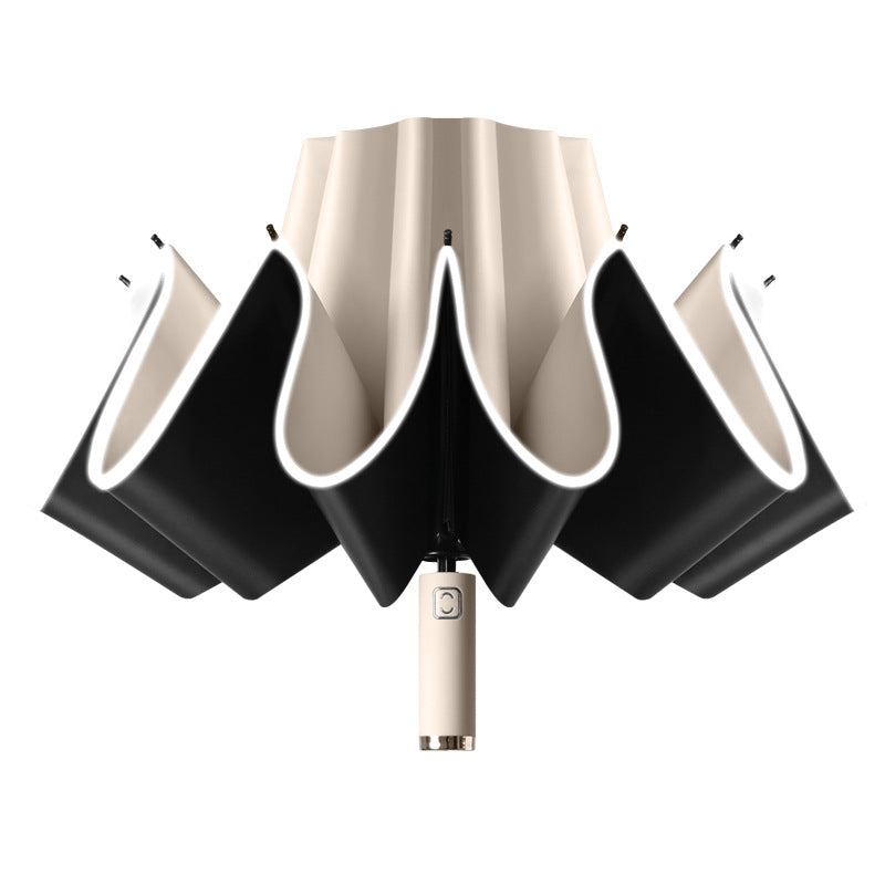 10-bone Automatic Reflective Led Light Lighting Sunny Umbrella With Printed Logo Advertising Umbrella Three-fold Reverse Umbrella