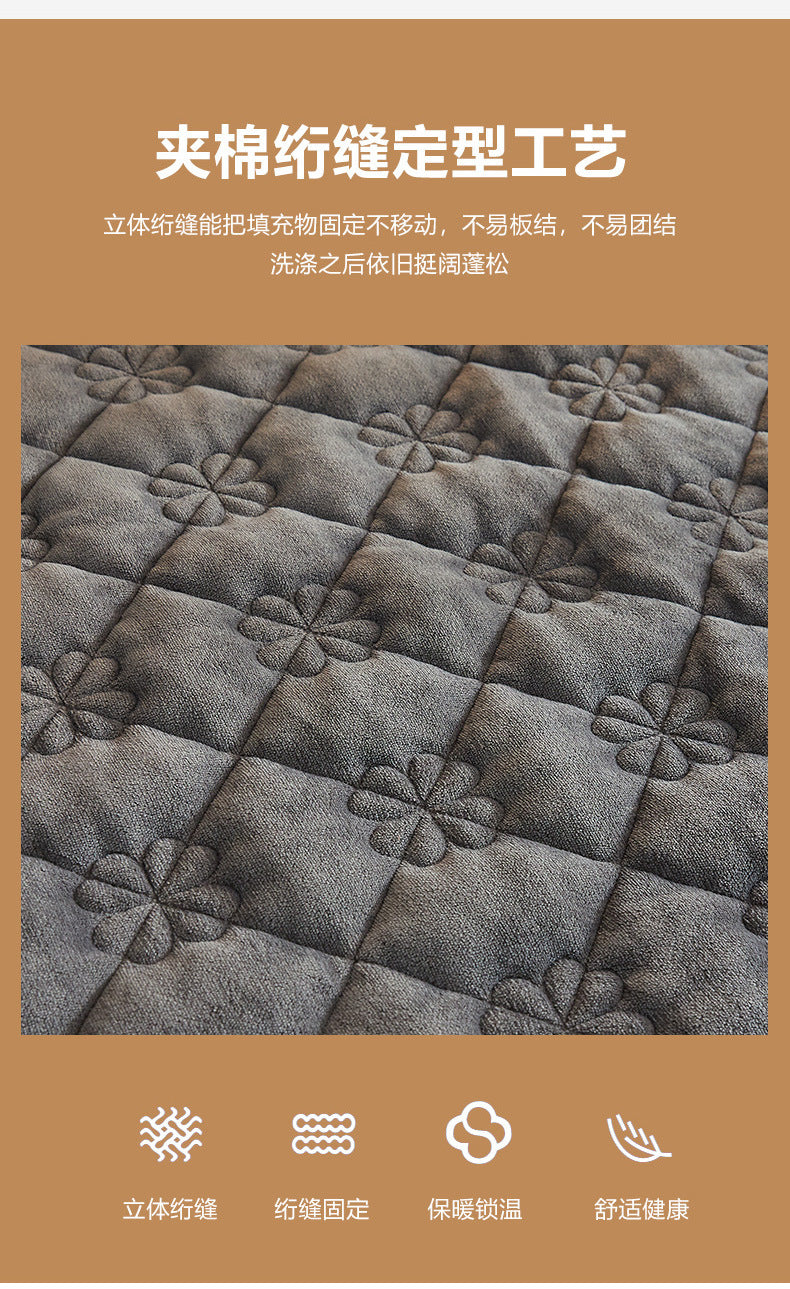 Milk Velvet Quilted Bed Sheet Single Piece Winter Thickened Coral Flannel Bed Cover Three-piece Set Mattress Protector Sheet - globaltradeleader