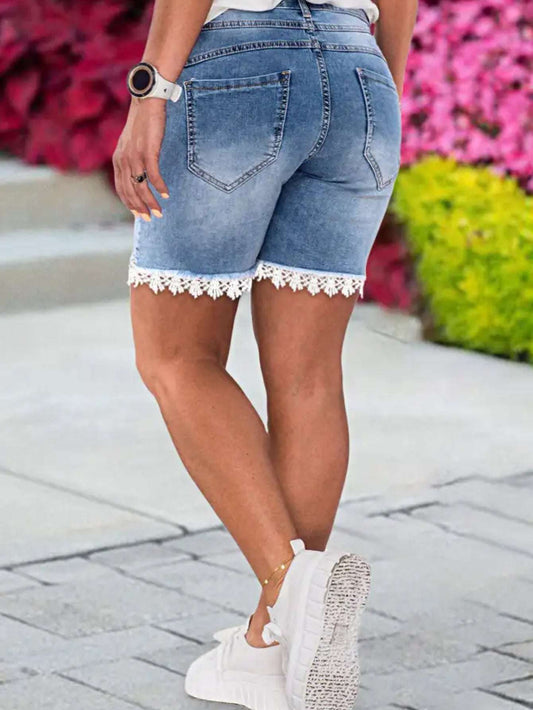 Chic Light Blue High-waisted Plus Size Denim Shorts With - globaltradeleader