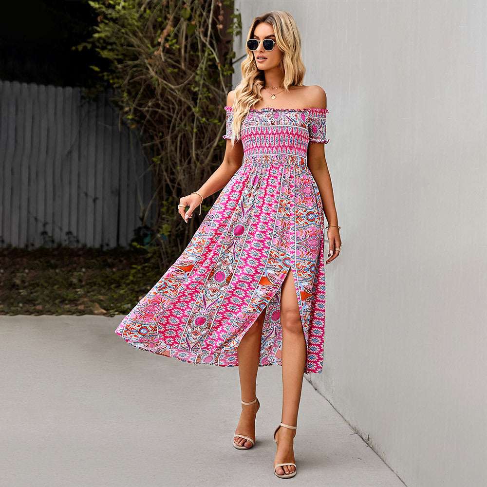 One-shoulder Printed Bohemian Dress