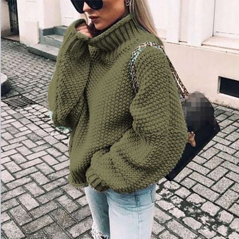European And American Sweater Thick-needle Half-Turtle Collar Pullover Bat-Sleeve Sweater Loose