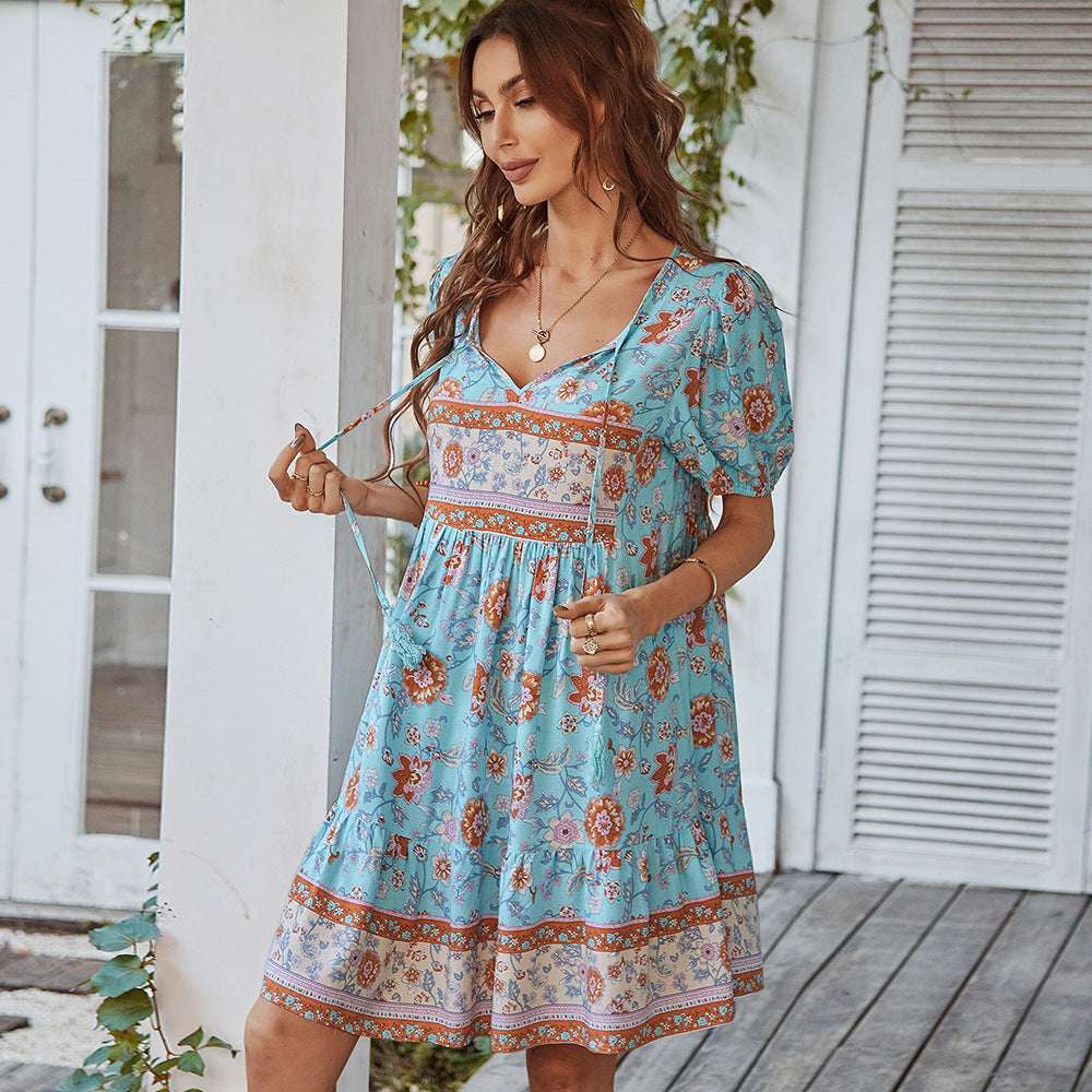 Bohemian Casual Holiday Dress  Summer Printed Small Fresh Skirt
