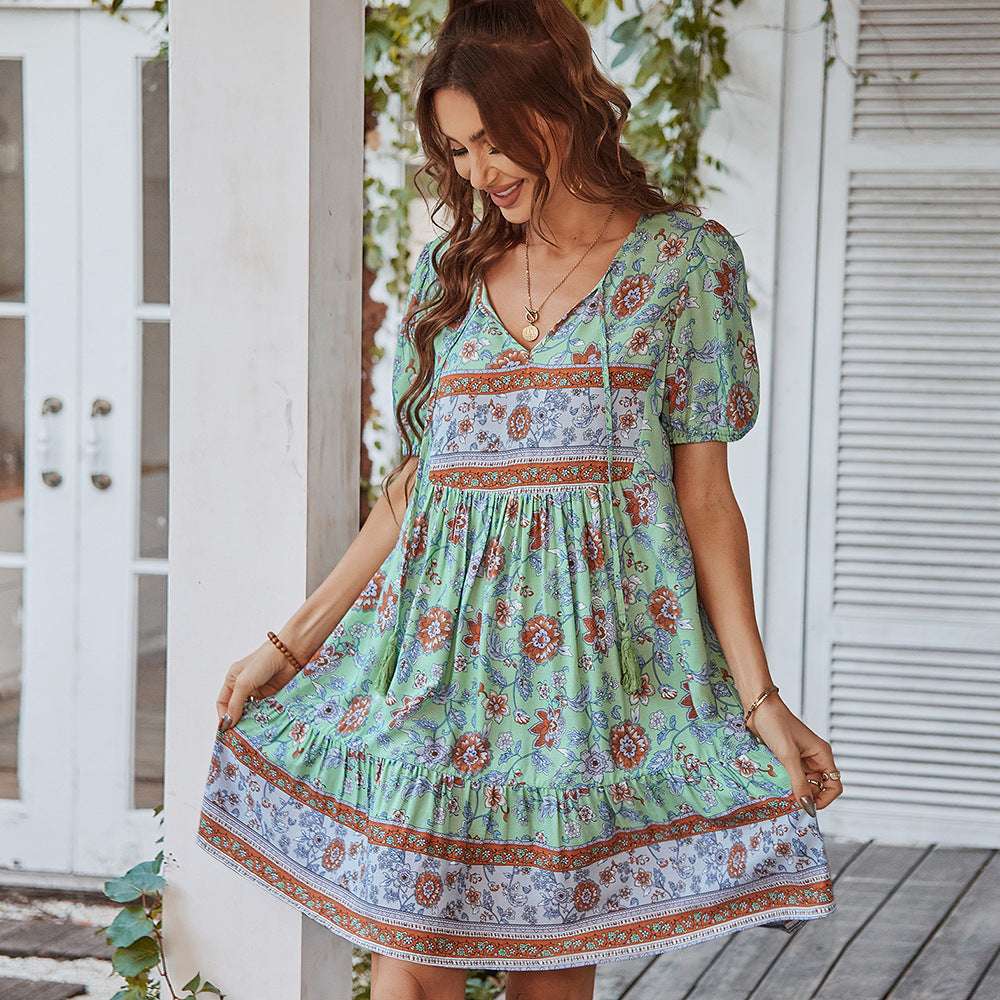 Bohemian Casual Holiday Dress  Summer Printed Small Fresh Skirt