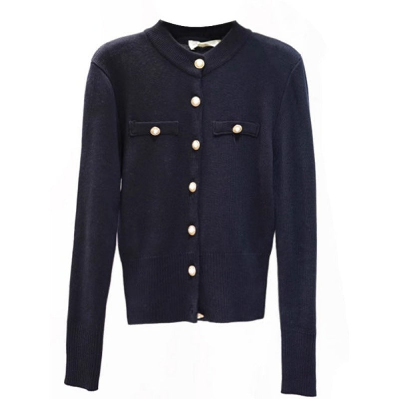 Tight Knitted Cardigan Women's Short Thick Slim-fit Korean Style Autumn And Winter New Sweater Retro Long-sleeved Small Coat Top