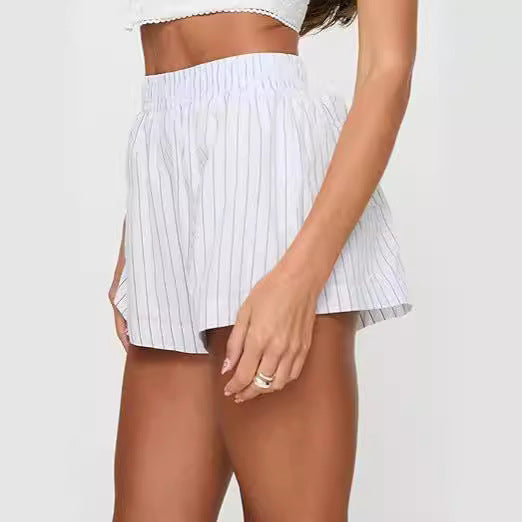 Fashion Loose Pockets Striped Shorts Women's Clothing - globaltradeleader