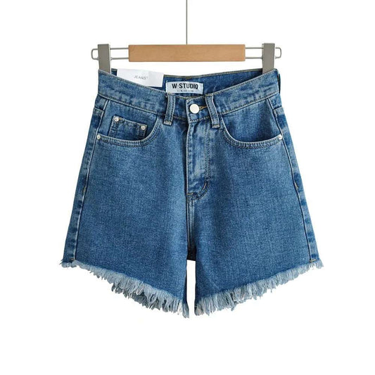 High Waist Slimming Frayed Hand Frayed Denim Shorts - globaltradeleader