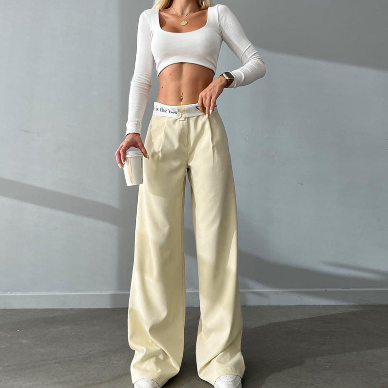 Knitted High Waist Contrasting Color Loose Trousers ummer Women's Fashion Casual Straight All-match Trousers
