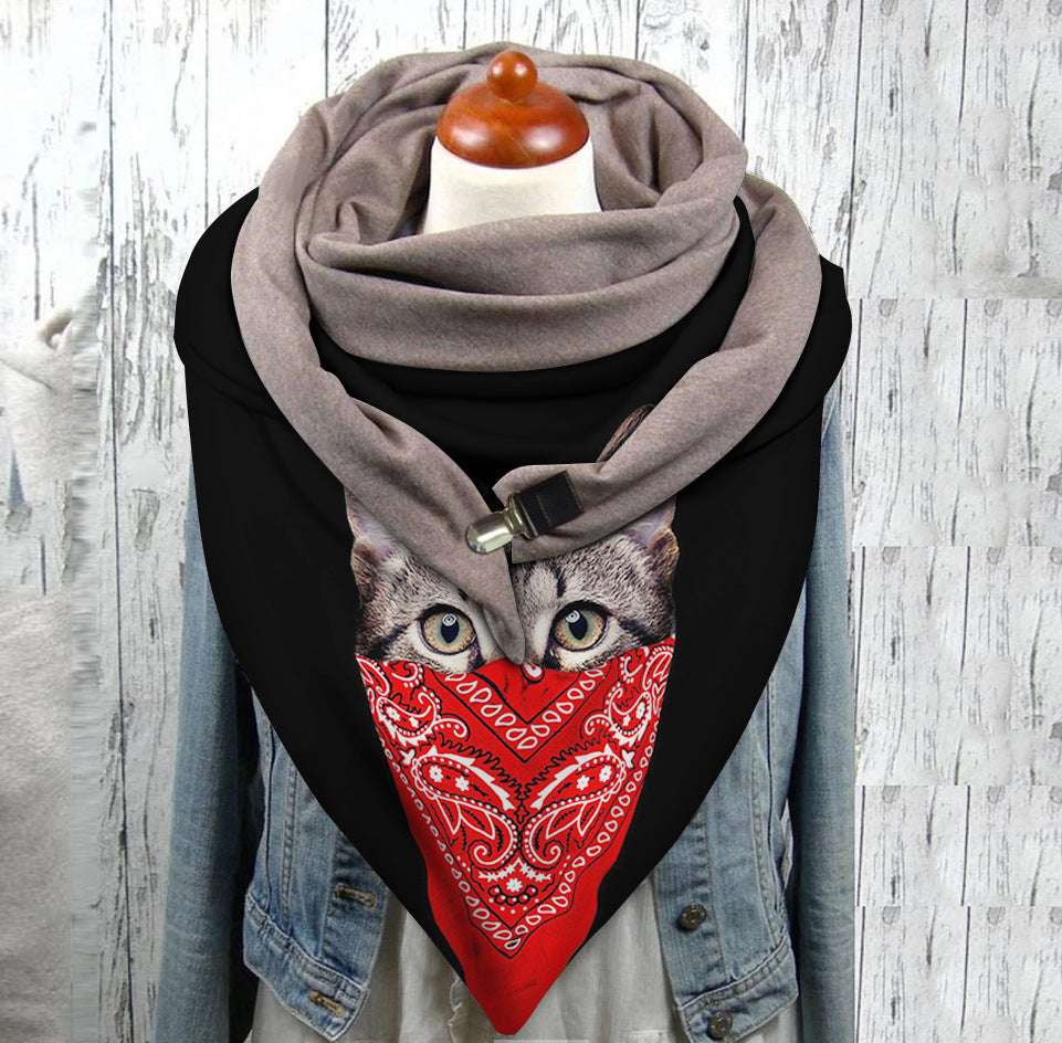 Men's And Women's Fashion Simple Cat Printing Scarf