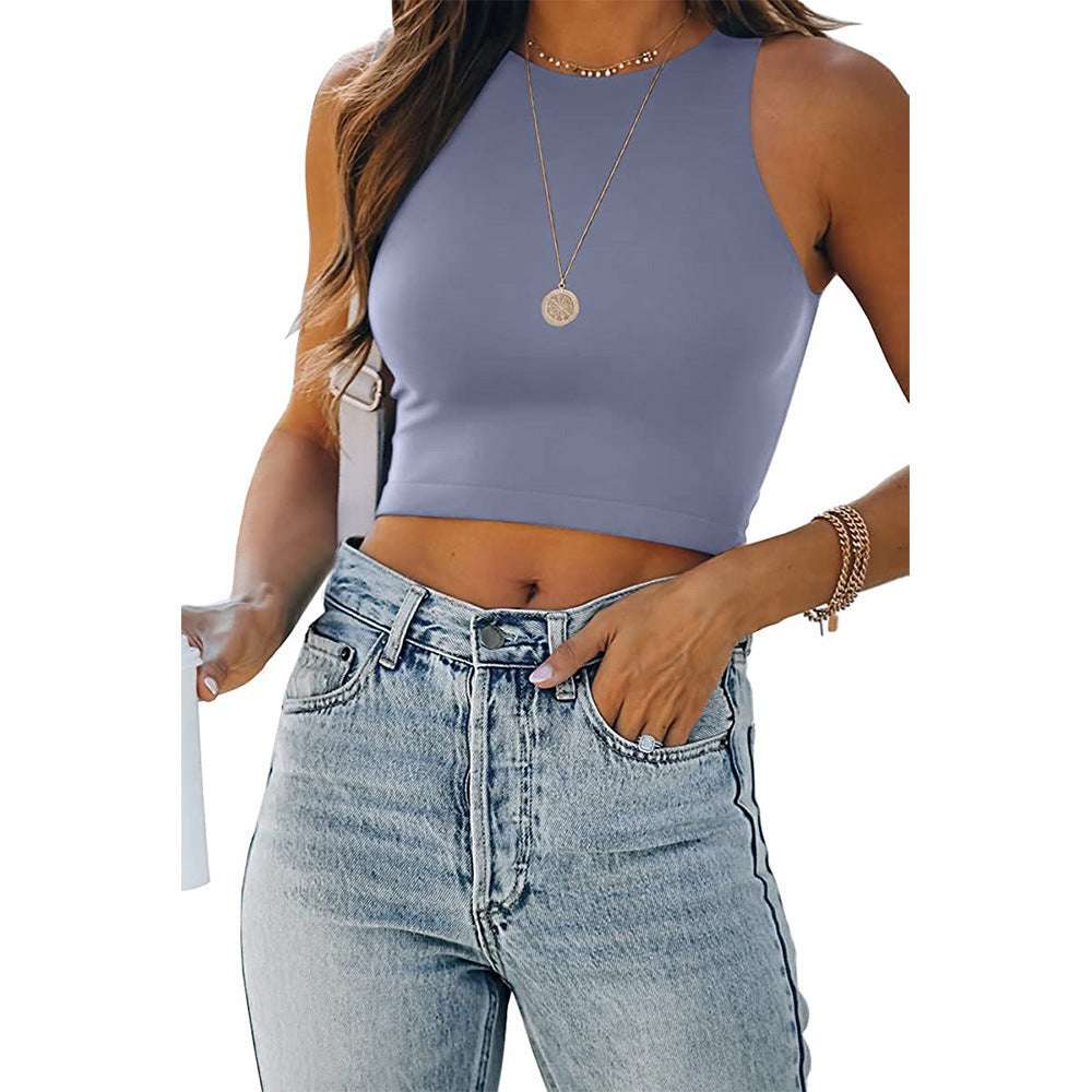 Summer Solid Color New Wish Europe And The United States Sleeveless Round Neck I-shaped Vest T-shirt Foreign Trade Women's Clothing
