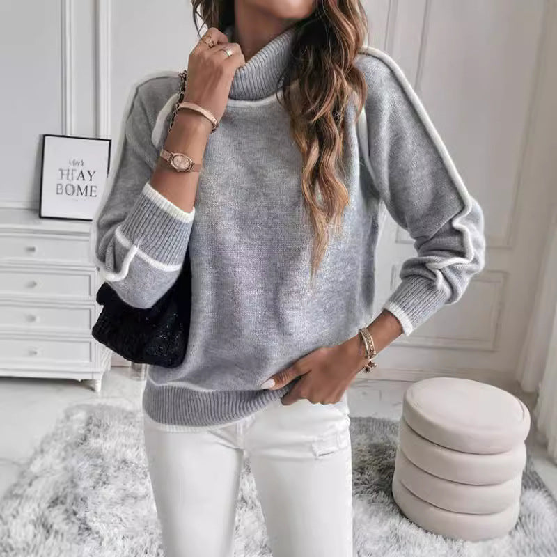 Knitwear Women's Pullover Long-sleeved Turtleneck Top Solid Color Loose Casual All-match Sweater
