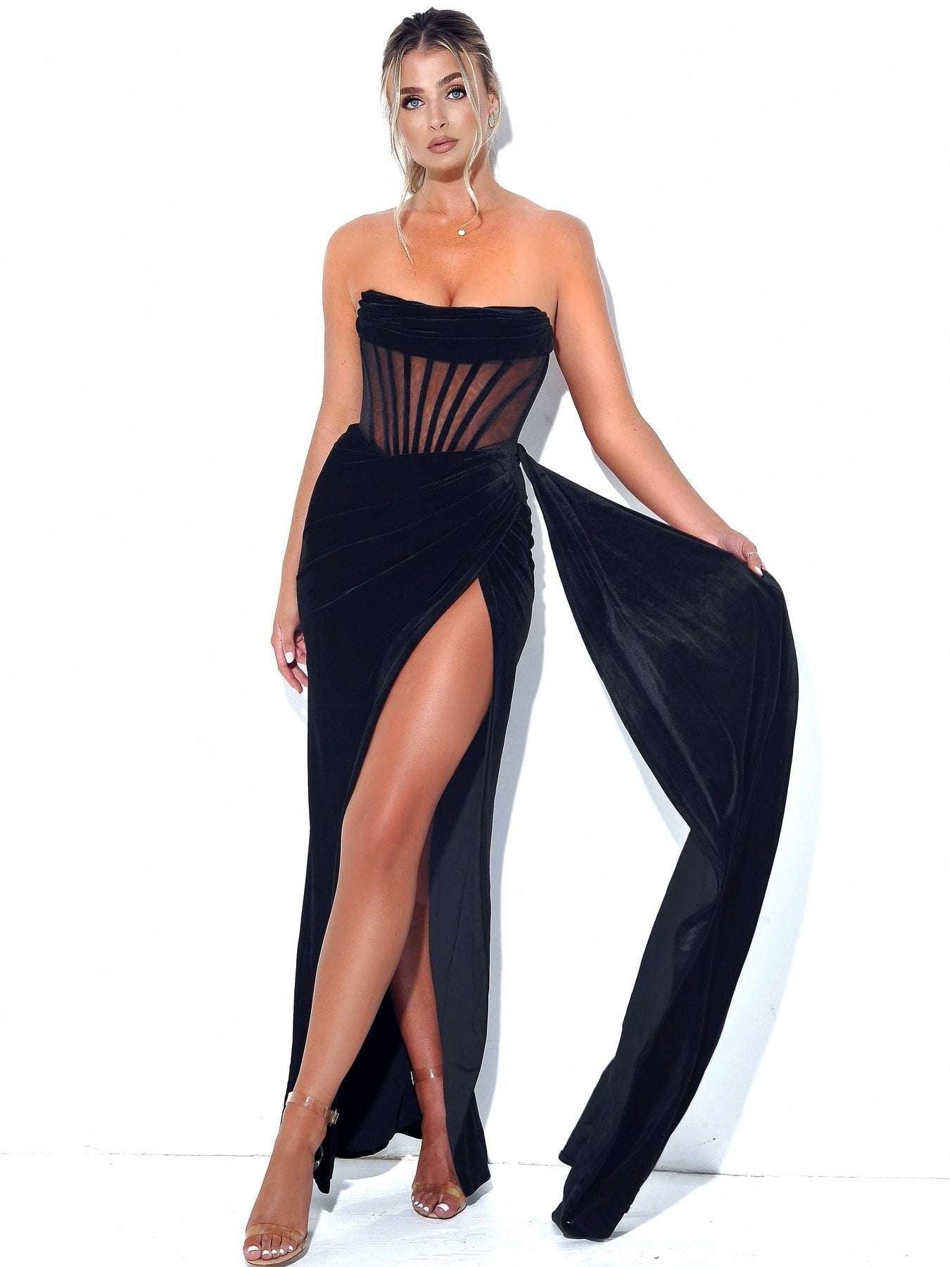 European And American Women's Korean Velvet Strapless Sexy Evening Dress