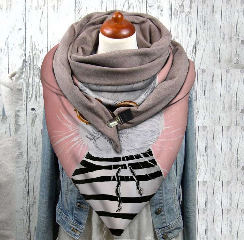 Men's And Women's Fashion Simple Cat Printing Scarf