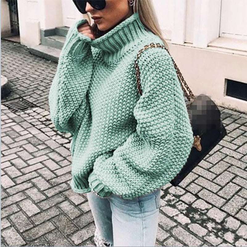European And American Sweater Thick-needle Half-Turtle Collar Pullover Bat-Sleeve Sweater Loose