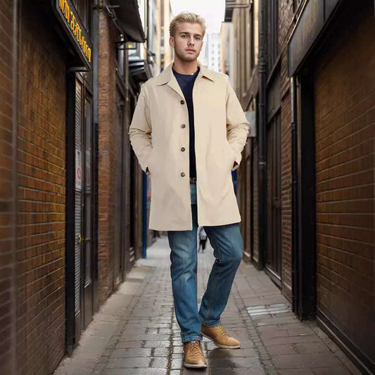 Long Sleeve Trench Coat Men's Lapel Slim-fit Single-breasted Casual Jacket - globaltradeleader