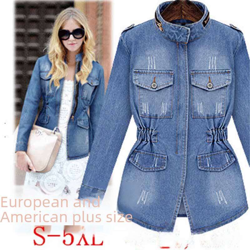 Autumn And Winter New European And American Women's Denim Coat Large Size Fat Girls Long Sleeve Coat Women