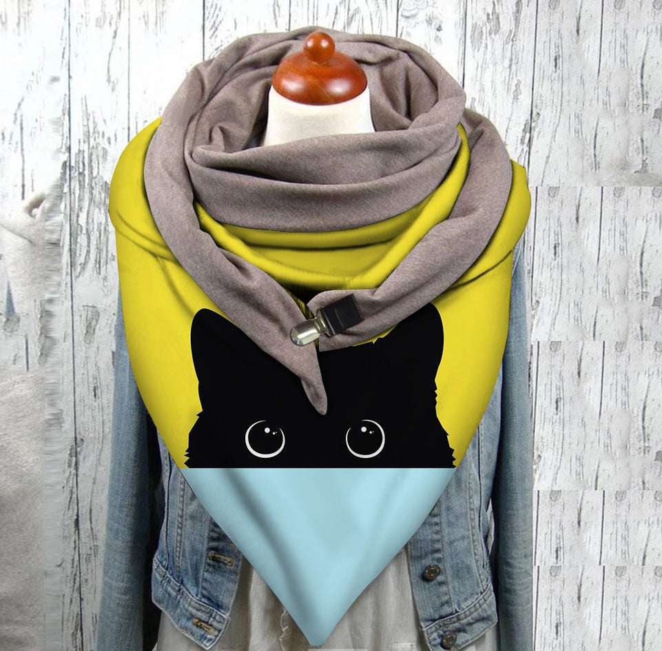 Men's And Women's Fashion Simple Cat Printing Scarf