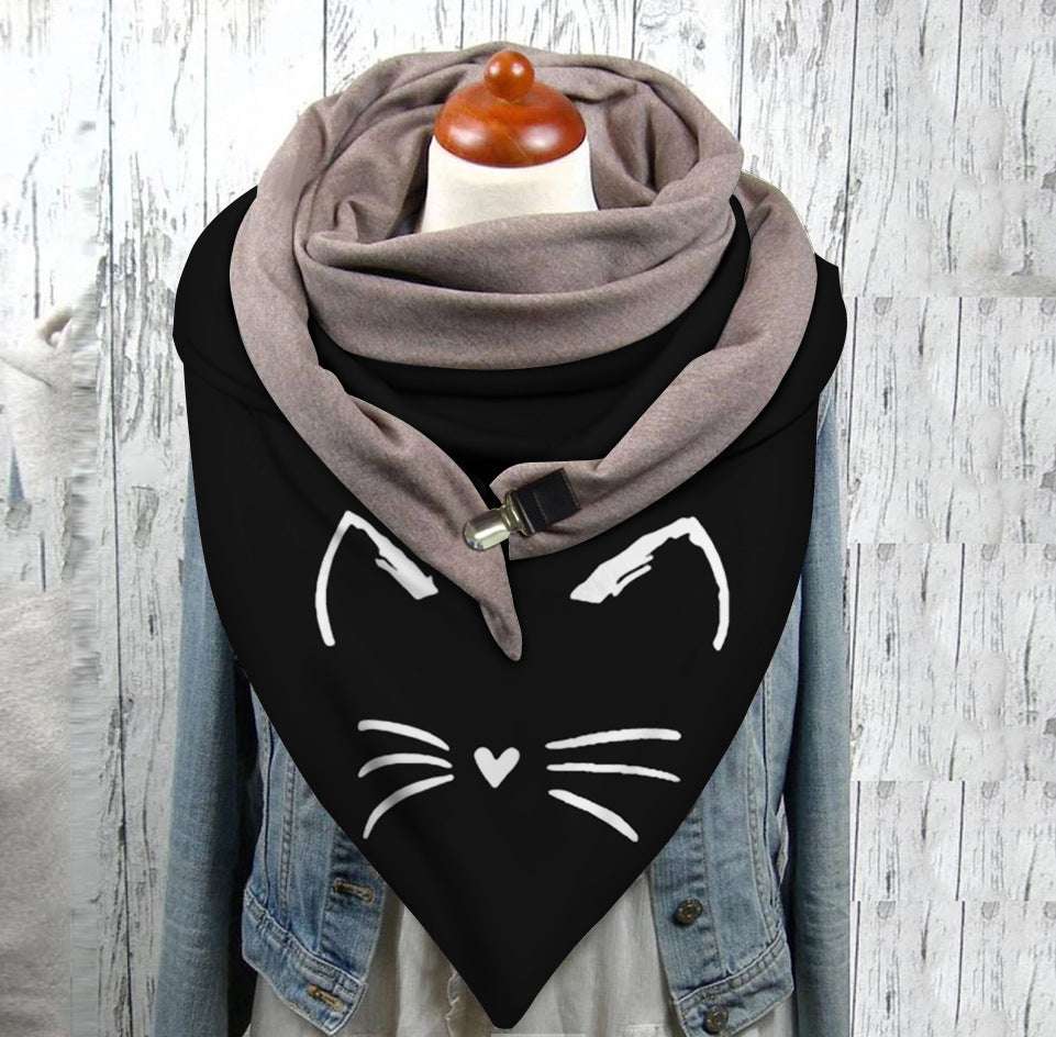 Men's And Women's Fashion Simple Cat Printing Scarf