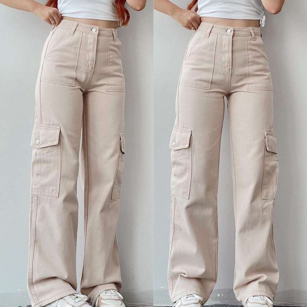 All-match Casual Pants Mid-waist Three-dimensional Pocket Pants Waist Overalls